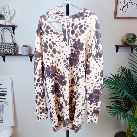 n:Philanthropy Tie-Dye Spotted Oversized Cotton Tunic Hoodie Size Small NWT Dark